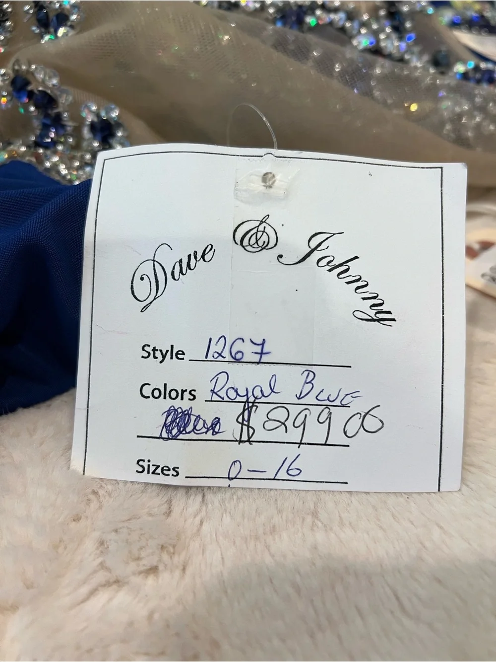 Dave & Johnny Royal Blue Crystal Beaded Illusion Mermaid Gown Size 10
